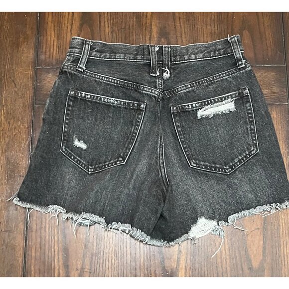 We The Free People Jean Shorts Distressed Button Fly Black High Rise Denim 25 - Picture 2 of 8